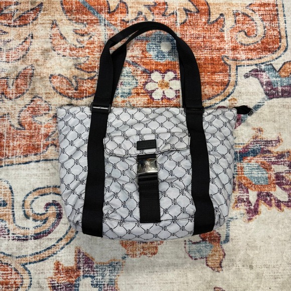 Lauren Ralph Lauren Handbags - Lauren Ralph Lauren Monogram Tote Bag‎ Black White Canvas Zip Top